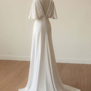 Flowy Chiffon A-Line Beach Wedding Dress with V-Neck
