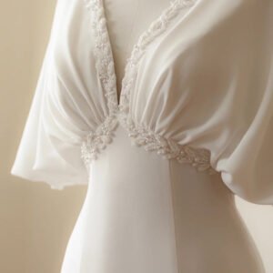 Flowy Chiffon A-Line Beach Wedding Dress with V-Neck