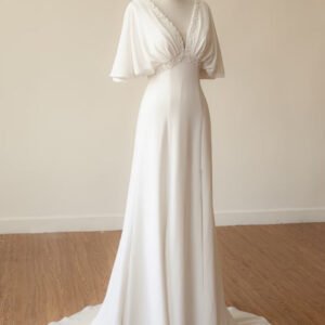 Flowy Chiffon A-Line Beach Wedding Dress with V-Neck