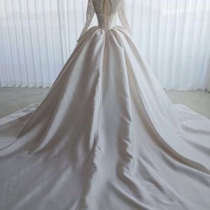 Vintage Long Sleeve Lace Satin Ball Gown Wedding Dress