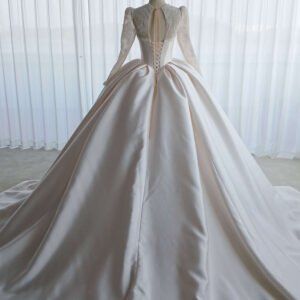 Vintage Long Sleeve Lace Satin Ball Gown Wedding Dress