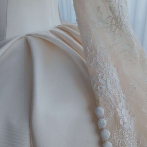 Vintage Long Sleeve Lace Satin Ball Gown Wedding Dress