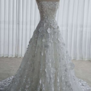 Romantic Floral Lace A-Line Wedding Dress with Long Train