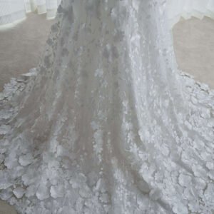 Romantic Floral Lace A-Line Wedding Dress with Long Train