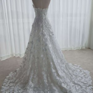 Romantic Floral Lace A-Line Wedding Dress with Long Train